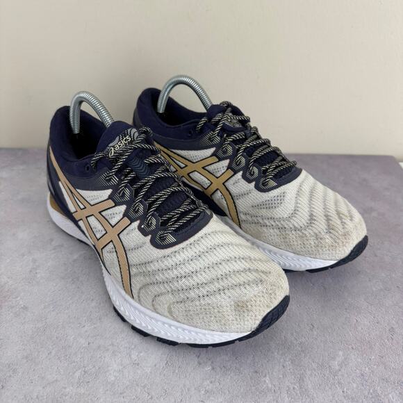 Asics Shoes Women's 10.5 Gel Nimbus 22 Running Walking Sneakers Blue Gold READ - Picture 1 of 16